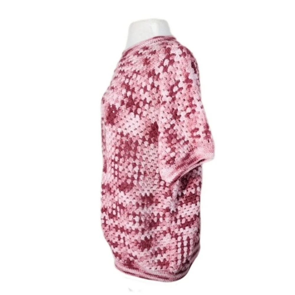 Hand Crafted Crocheted Pullover Pink Size L - Picture 3 of 12